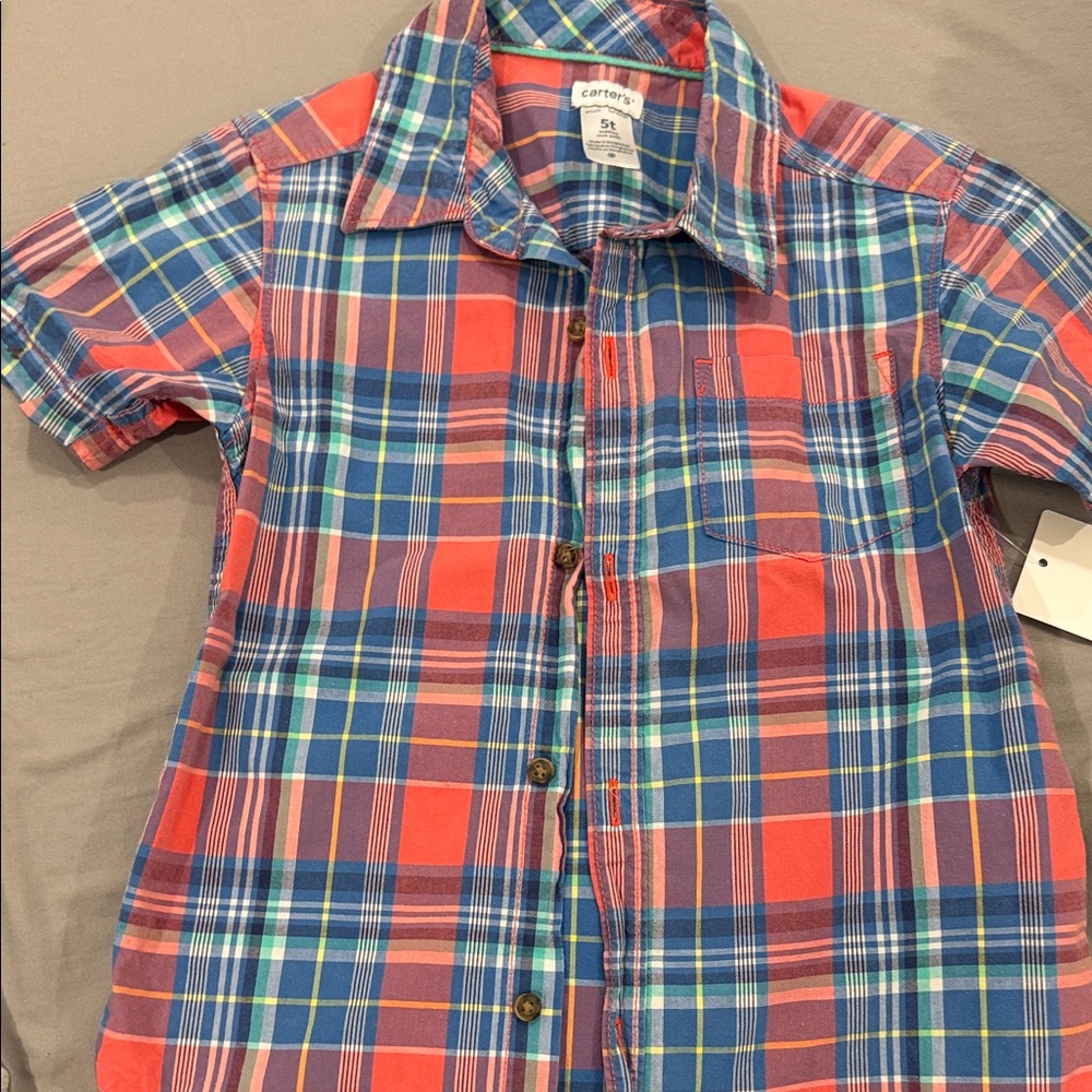 Carter's Kids Plaid Button-Down Shirt - Red and Blue preppy lightweight spring